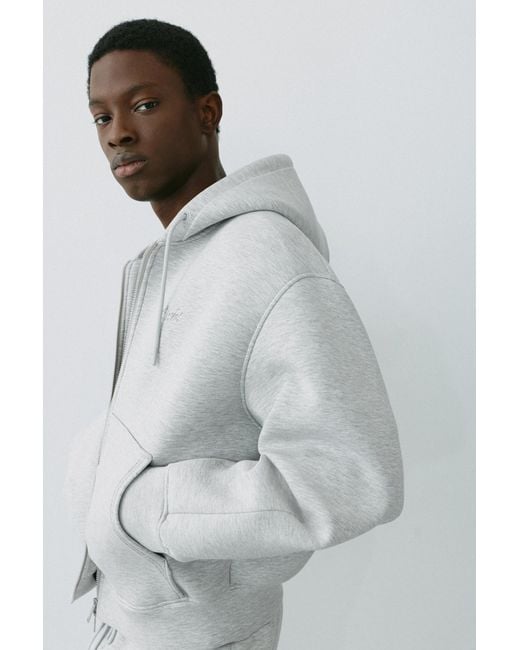 Pull&Bear Gray Neoprene-Effect Zip-Up Hoodie for men