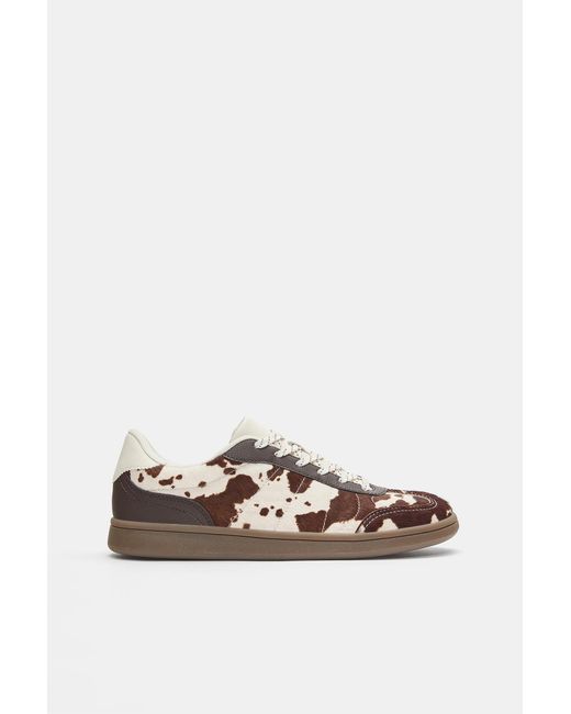 Pull&Bear Blue Cow Print Leather Trainers