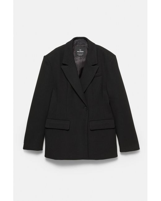 Pull&Bear Black Short Fitted Felt Fabric Coat