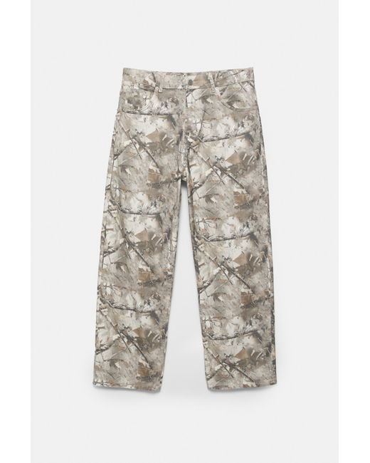 Pull&Bear Gray Printed Trousers With Pockets for men