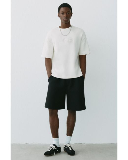 Pull&Bear White Short Sleeve Logo Relief Sweatshirt for men