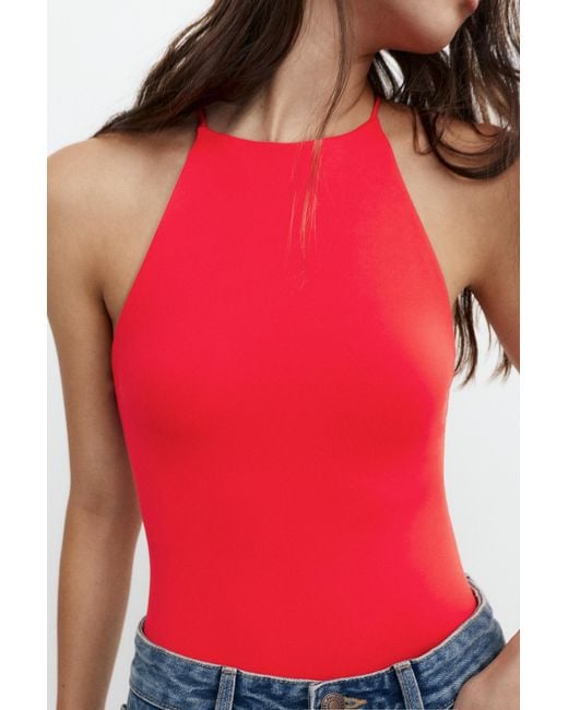 Pull&Bear Red Halter Strappy Bodysuit