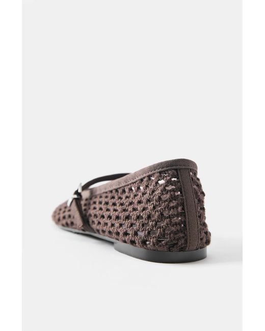 Pull&Bear White Crochet Ballerina Shoes