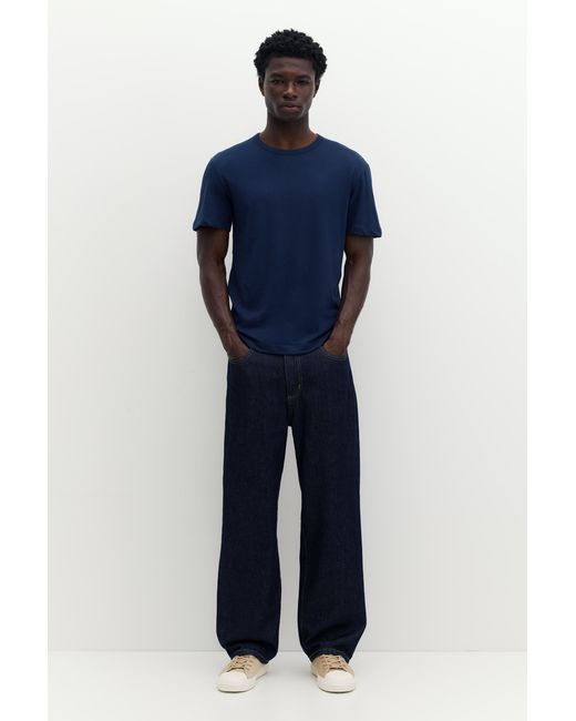 Pull&Bear Blue Slim Fit Basic T-Shirt for men