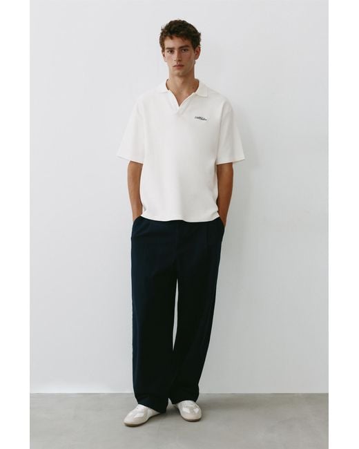 Pull&Bear White Short Sleeve Waffle-Knit Polo Shirt for men