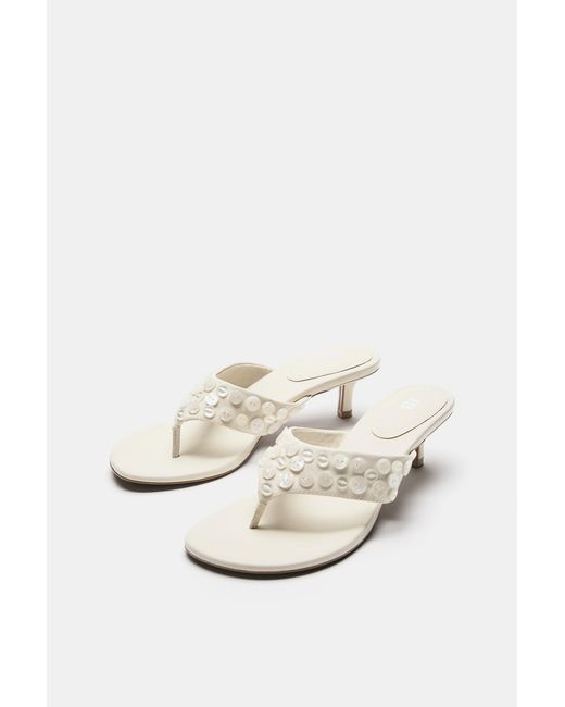 Pull&Bear Blue Heeled Sandals With Button Detail