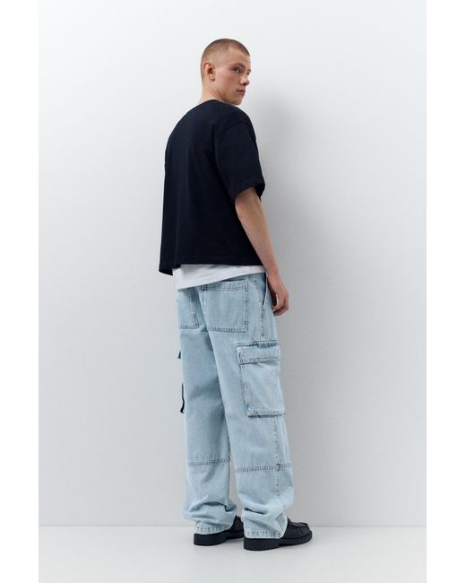 Pull&Bear Blue Baggy Cargo Jeans for men