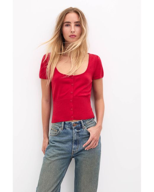 Pull&Bear Red Short Sleeve Knit Cardigan