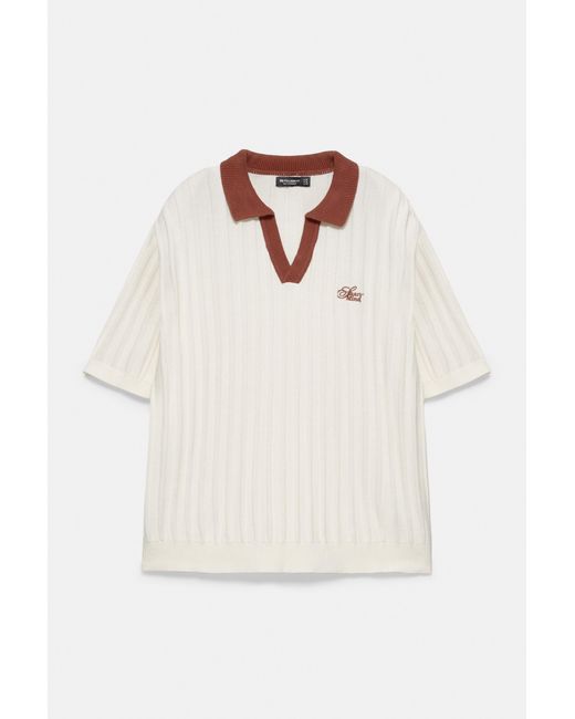 Pull&Bear Natural Contrast Collar Polo Shirt for men
