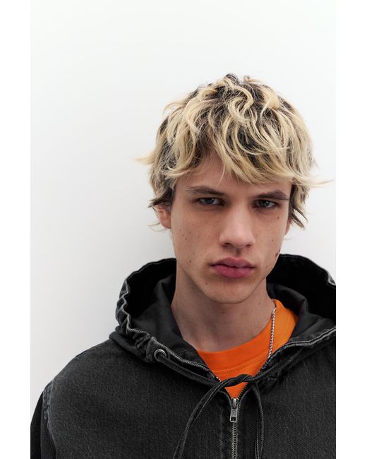 Pull&Bear Black Stwd Zip-Up Hoodie for men