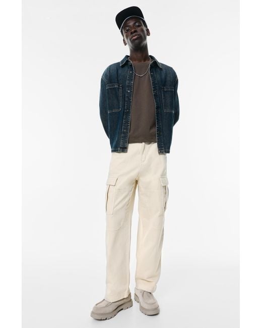 Pull&Bear Blue Baggy Cargo Pants for men