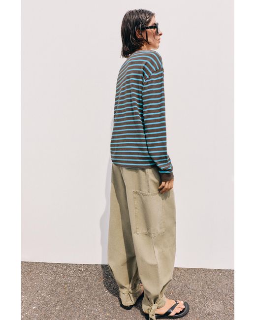 Pull&Bear Brown Oversize Long Sleeve Striped T-Shirt