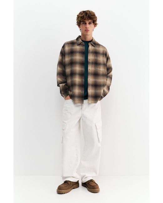 Pull&Bear Brown Long Sleeve Check Shirt for men