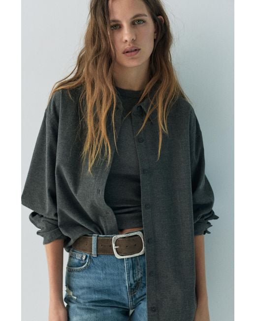 Pull&Bear Green Textured Buckle Belt