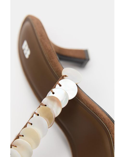 Pull&Bear White Beaded Heeled Sandals