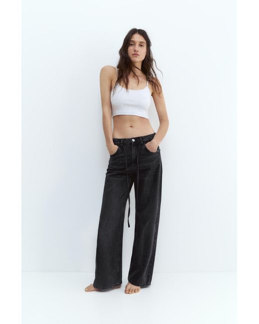 Pull&Bear Black Baggy Jeans With Drawstring