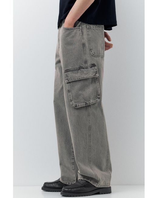 Pull&Bear Black Baggy Cargo Jeans for men