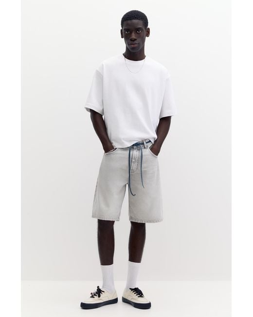 Pull&Bear White Cropped Short Sleeve T-Shirt for men