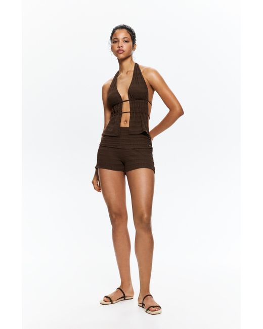 Pull&Bear Brown Rustic Shorts With Fold-Over Waist