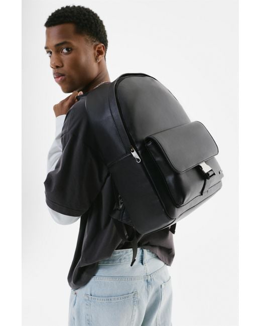 Pull&Bear Black Backpack With Buckle Flap for men