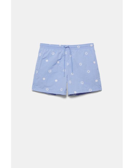 Pull&Bear Blue Embroidered Board Shorts for men