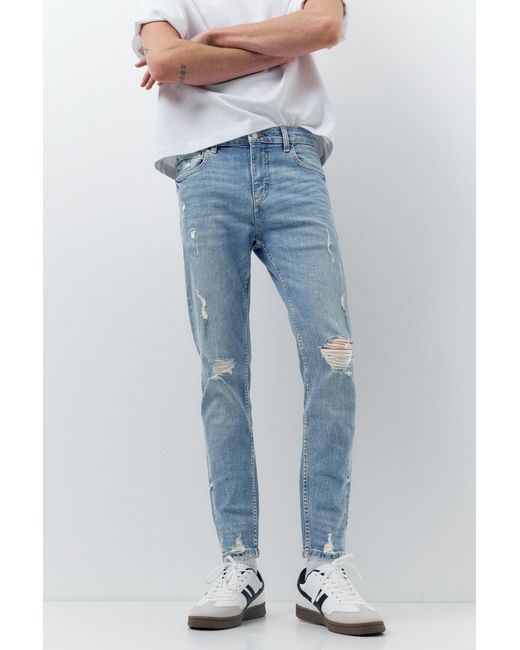 Pull&Bear Black Ripped Skinny Jeans for men