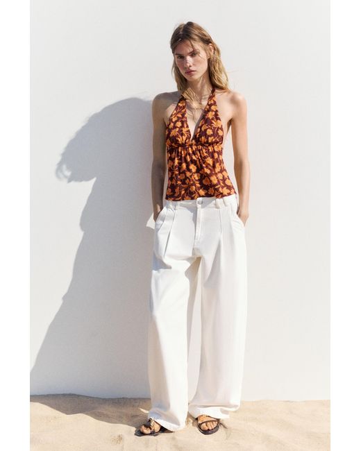Pull&Bear Brown Floral Halter Top