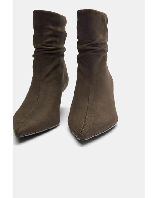 Pull&Bear Brown Ruched Heel Ankle Boots