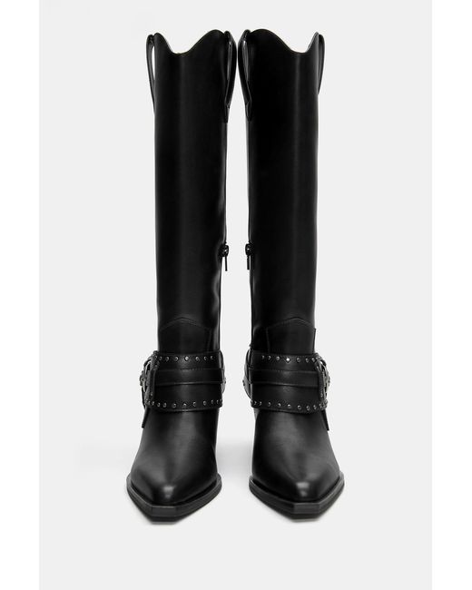 Pull&Bear Black Cowboy Buckle Boots