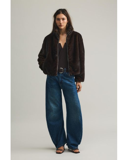 Pull&Bear Black Faux Fur Jacket With High Neck
