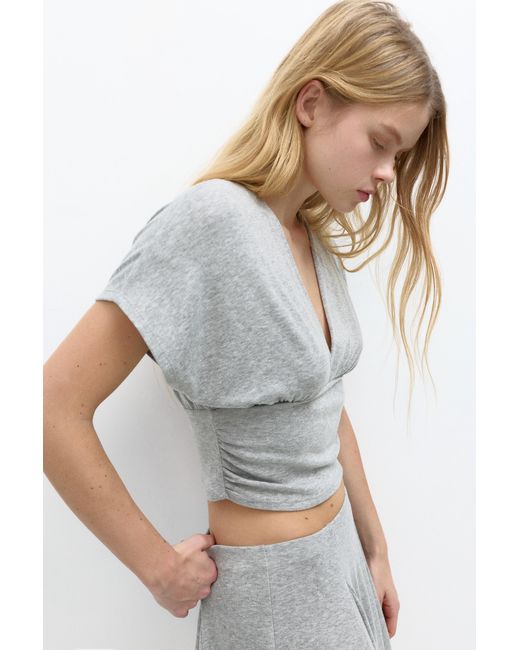 Pull&Bear Top Met V-Hals in het Gray