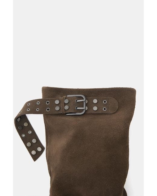 Pull&Bear Brown Tall Leather Buckle Boots