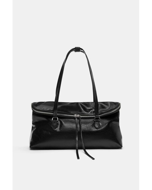 Pull&Bear Black Flap Shopper Bag