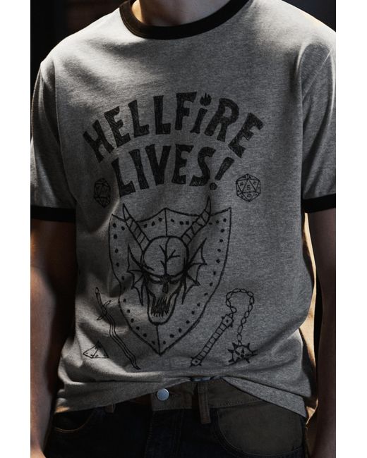 Pull&Bear Black Stranger Things Hellfire Lives T-Shirt for men
