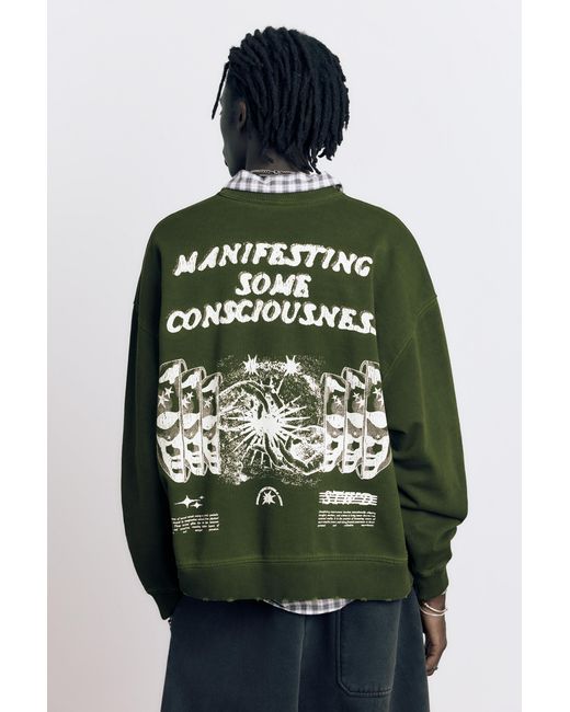 Pull&Bear Green Acid Graphic Sweatshirt for men