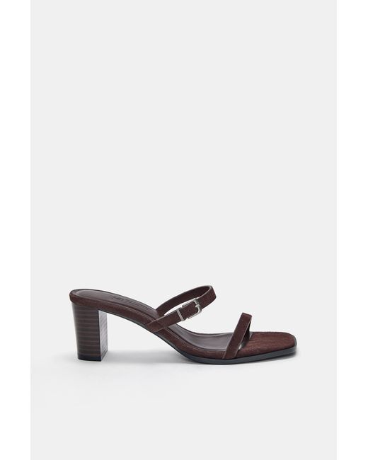 Pull&Bear White Leather Heeled Sandals With Buckle