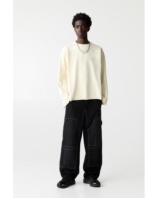 Pull&Bear Black Studded Carpenter Jeans for men