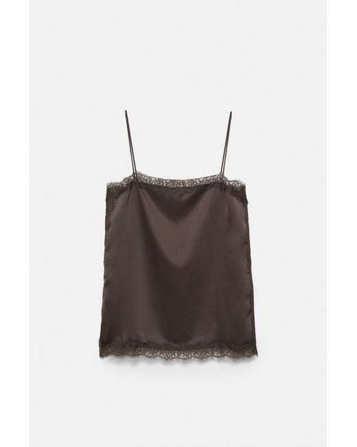 Pull&Bear White Lace-Trimmed Camisole Top