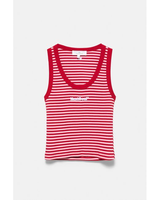 Pull&Bear Black Striped Embroidered Tank Top