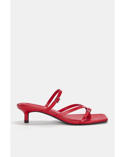 Pull&Bear Red Kitten-Heel Sandals With Buckles