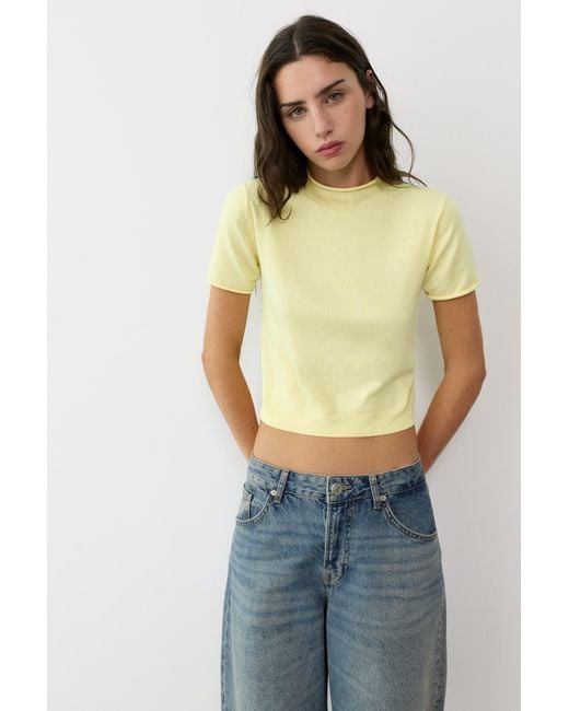 Pull&Bear Yellow Fitted Short Sleeve Jumper
