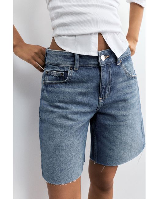 Pull&Bear Gray Low-Rise Denim Bermuda Shorts