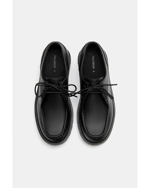 Pull&Bear Black Lace-Up Flat Shoes for men
