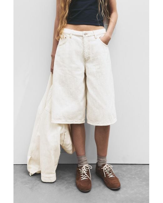 Pull&Bear White Weiße Jorts Mit Textur