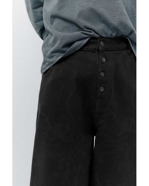Pull&Bear Black Laser Print Baggy Jeans for men