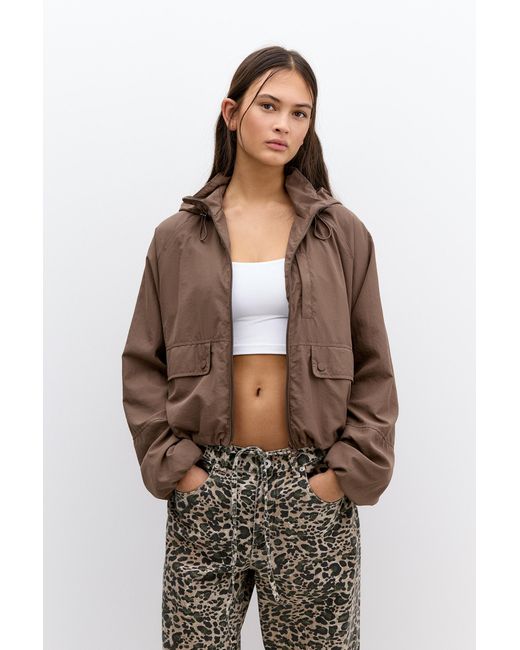 Pull&Bear Brown Short Lightweight Jacket With Hood