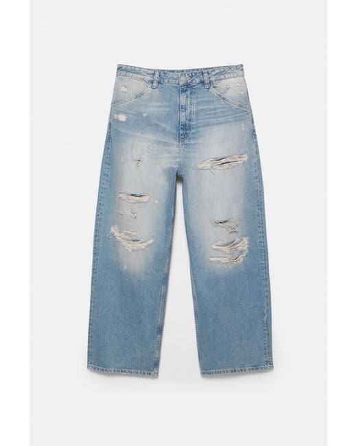 Pull&Bear Blue Super Baggy Ripped Jeans for men