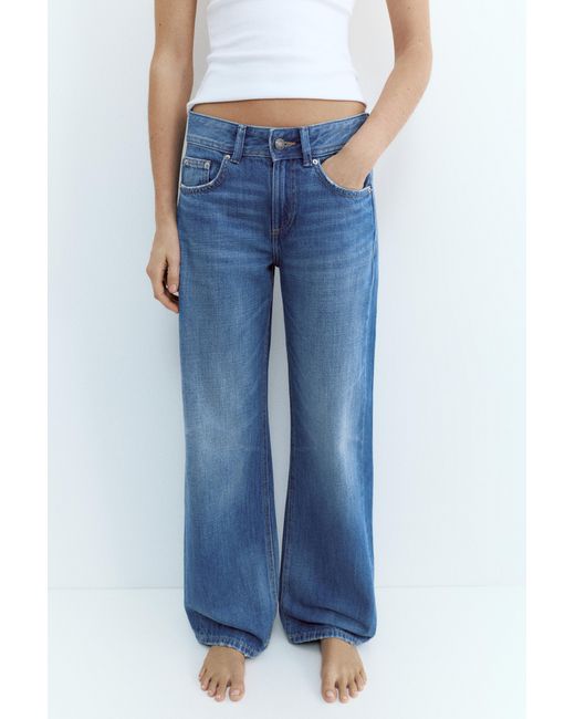 Pull&Bear Blue Low-Rise Straight-Leg Jeans