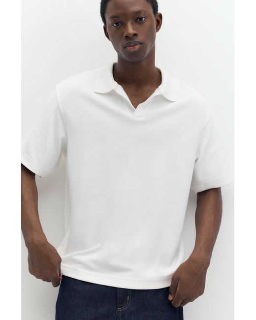 Pull&Bear White Short Sleeve Interlock Polo Shirt for men