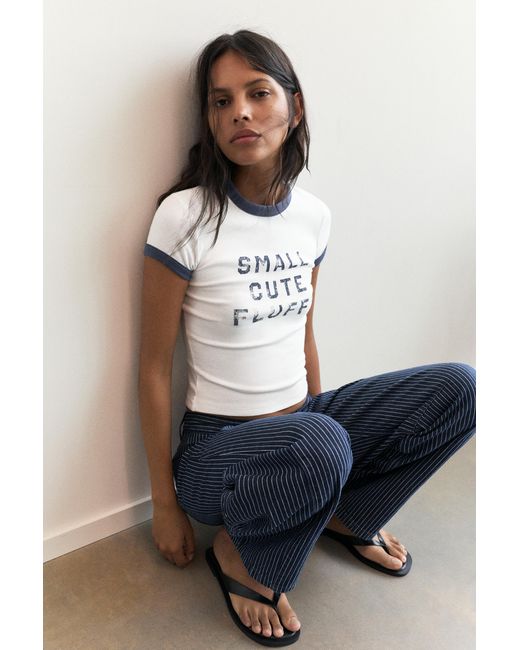 Pull&Bear White Lilo & Stitch Slim Fit T-Shirt
